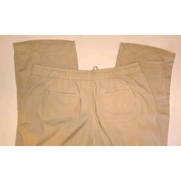 Cato Size XL Tan Linen Blend Wide Leg Pants Drawstring Pockets Pull On Elastic - Picture 6 of 7